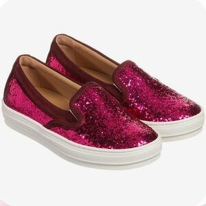 Salvatore Ferragamo Kids Pacau Mini Slip On Pink Fuchsia Glitter Sneaker Shoes